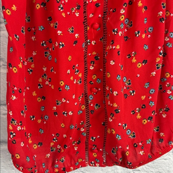 Sienna Sky Red Floral Elastic Ruched Waist Short Sleeve Blouse Top Sz XS - Picture 3 of 6